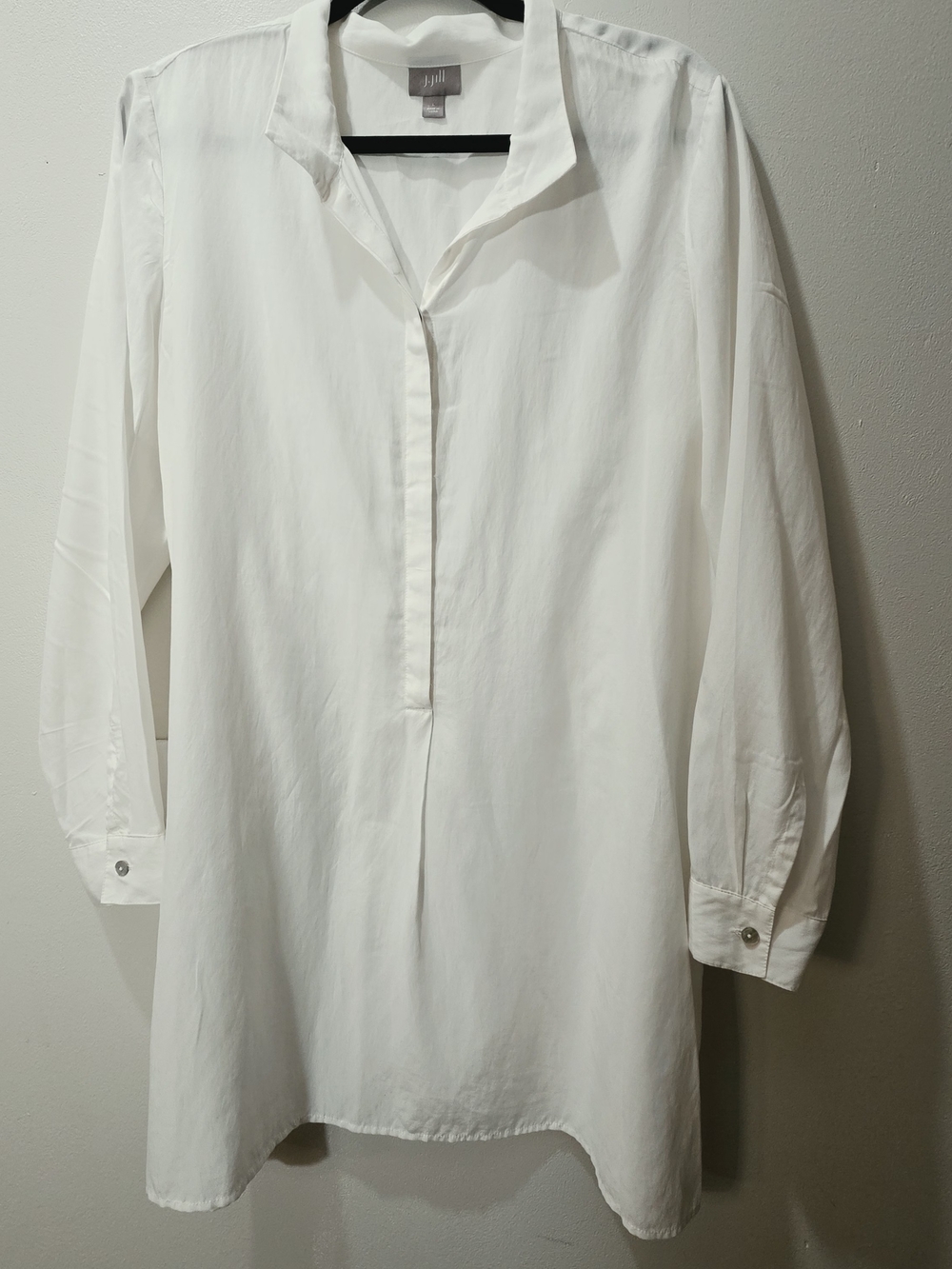 J. Jill White Long-Sleeve Button Silk Sheer Cotton Tunic Shirt Size L Minimalist